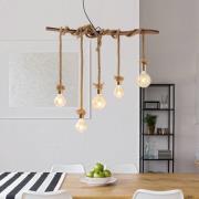 Hanglamp Rope, 5-lamps, van hout en Jute