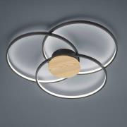 LED plafondlamp Sedona met houtdetail mat zwart