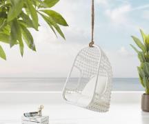 DELIFE Edessa hangfauteuil met witte rotan kussens