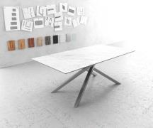 DELIFE Eettafel Edge 200x100cm Laminam® keramiek wit middenpoot kruis ...