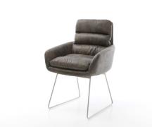 DELIFE Eetkamerstoel Abelia-Flex met armleuning microvelours grijs ant...