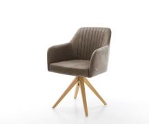 DELIFE Eetkamerstoel Greg-Flex microvelours taupe vintage houten frame...