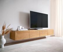 DELIFE Tv-meubel Kayu 220 cm acacia natuur 4 deuren zwevend