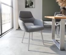 DELIFE Eetkamerstoel Yago-Flex met armleuning structuurstof lichtgrijs...