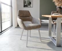 DELIFE Eetkamerstoel Yago-Flex met armleuning microvelours taupe vinta...