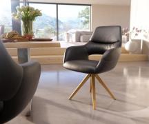 DELIFE Eetkamerstoel Yago-Flex met armleuning echt leer zwart houten f...