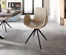 DELIFE Eetkamerstoel Ilia-Flex met armleuning microvelours beige vinta...