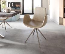 DELIFE Eetkamerstoel Ilia-Flex met armleuning microvelours beige vinta...