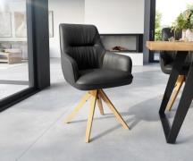 DELIFE Eetkamerstoel Zelia-Flex met armleuning echt leer zwart houten ...