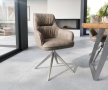 DELIFE Eetkamerstoel Zelia-Flex met armleuning microvelours taupe vint...