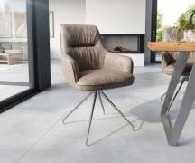 DELIFE Eetkamerstoel Zelia-Flex met armleuning microvelours taupe vint...
