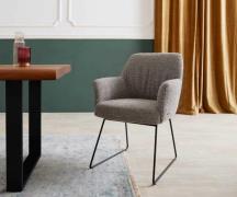 DELIFE Eetkamerstoel Xana-Flex met armleuning bouclé zilver grijs slip...