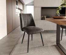 DELIFE Eetkamerstoel Elso-Flex microvelours antraciet vintage 4-poot c...