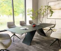DELIFE Eettafel Edge 300x100cm Laminam® keramiek grijs V-middenpoot zw...