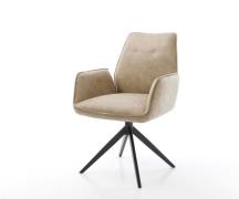 DELIFE Eetkamerstoel Zoa-Flex microvelours beige vintage kruisframe br...