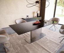 DELIFE Eetkamertafel Edge 180-220x100 Glas smelten rokerig zwart 3D-Re...