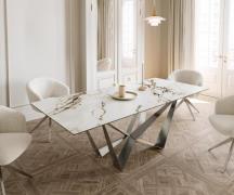 DELIFE Eetkamertafel Edge 180-220x100 keramiek Calacatta Luxe wit-goud...