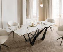 DELIFE Eetkamertafel Edge 180-220x100 keramiek Calacatta Luxe wit-goud...