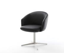 DELIFE Draaistoel Caja-Flex met armleuning echt leer zwart kruispoot r...