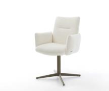 DELIFE Draaistoel Jova-Flex met armleuning bouclé wit kruispoot afwerk...