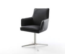 DELIFE Draaistoel Heira-Flex met armleuning echt leer zwart kruispoot ...