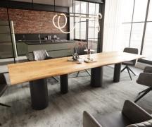 DELIFE Eettafel Edge 300x100x4 eiken natuur Pilier metaal zwart Live-E...