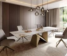 DELIFE Eettafel Edge 300x100 keramiek  Minas Melange wit-beige  Origam...