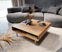 DELIFE Salontafel Anaya 90x90 cm natuur acacia 1 lade L-poot roestvrij...