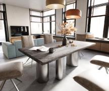 DELIFE Eettafel Edge 200x100 XL acacia Platin Troa RVS geborsteld Live...