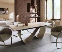 DELIFE Eettafel Edge 180-220x90 keramiek  Laminam® Travertino Bianco C...