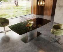 DELIFE Eettafel Edge Boot 200x100 Reliefglas zwart 3D-Design wave RVS