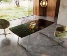 DELIFE Eettafel Edge Boot 200x100 Reliefglas zwart 3D-Design RVS Schrä...