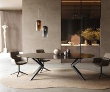 DELIFE Eetkamertafel Edge ovaal 280x130 reliëfglas Rauchzwart 3D-Desig...