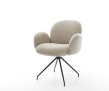 DELIFE Eetkamerstoel Nube-Flex met armleuning geweven stof beige kruis...