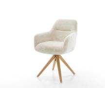 DELIFE Draaistoel Pejo-Flex pluchen crème-wit houten frame hoekig natu...