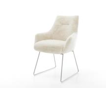 DELIFE Eetkamerstoel Alja-Flex met armleuning pluchen crème-wit slipfr...