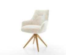 DELIFE Draaistoel Alja-Flex met armleuning pluchen crème-wit houten fr...