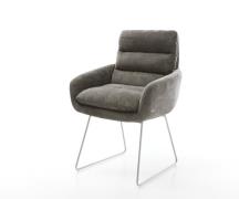 DELIFE Eetkamerstoel Abelia-Flex met armleuning bouclé zacht mud slipf...