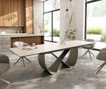 DELIFE Eettafel Edge 200-300x100 keramiek  Laminam® Travertino Bianco ...