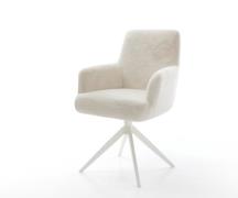 DELIFE Draaistoel Heira-Flex met armleuning pluchen crème-wit kruisfra...