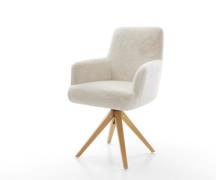 DELIFE Draaistoel Heira-Flex met armleuning pluchen crème-wit houten f...