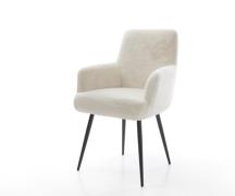 DELIFE Eetkamerstoel Heira-Flex met armleuning pluchen crème-wit 4-poo...