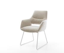 DELIFE Eetkamerstoel Yago-Flex met armleuning geweven stof beige slipf...