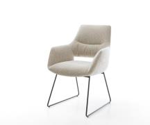 DELIFE Eetkamerstoel Yago-Flex met armleuning geweven stof beige slipf...