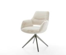 DELIFE Draaistoel Yago-Flex met armleuning pluchen crème-wit kruisfram...