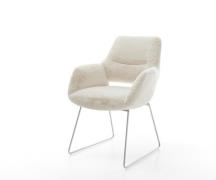 DELIFE Eetkamerstoel Yago-Flex met armleuning pluchen crème-wit slipfr...