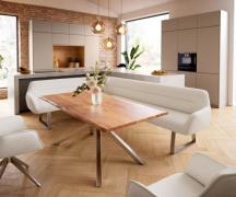 DELIFE Eetkamerbank Taya-Flex 285x190 cm bouclé crème-wit gekant slede...