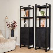 Zwarte boekenkast Britt Black met 3 lades | 200 x 55 cm