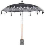 Bali parasol 180 cm zwart half zilveren beschildering