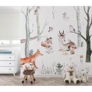 Dieren in het bos - Kinderbehang - 194,8 cm x 280 cm - Walloha